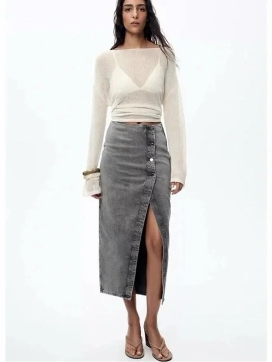 Zara Dresses & Skirts - ⭐ ZARA Denim Crossover Midi Skirt in Dark Gray Z1975 XS